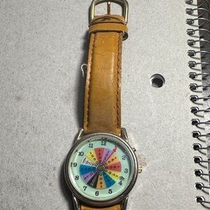 VINTAGE WHEEL OF FORTUNE Leather Strap Watch WELL USED
